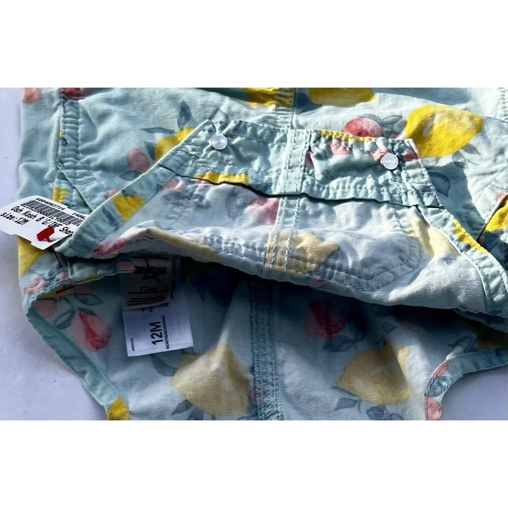 Girl's Oshkosh B'gosh Short Overalls Size 12M Toddler Lemon Print Vestbak Blue